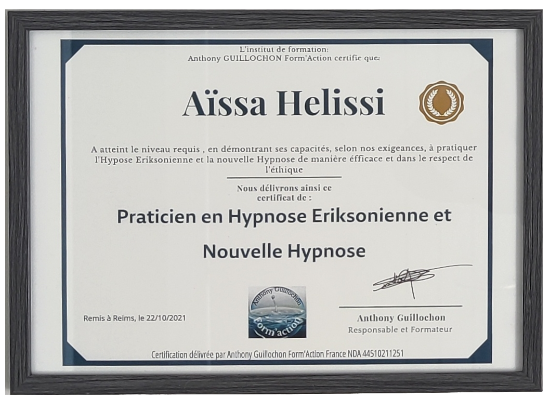 Certificat Praticien Hypnose Eriksonienne et Nouvelle Hypnose